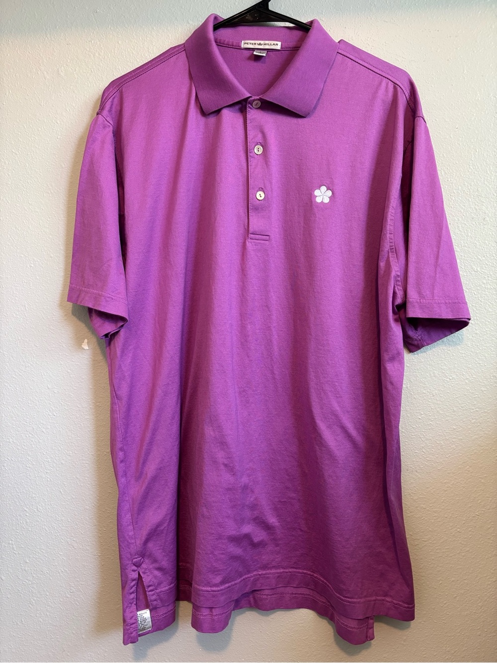 Peter Millar Summer Comfort Golf Polo Shirt Purple Flower Logo Men's Large